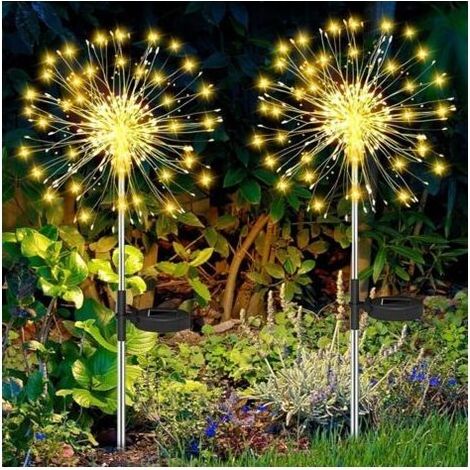 Lanterne Solaire Exterieur, 2 Pièces 120 LED Lampe Solaire Exterieur Decorative, 8 Modes Blanc Chaud Étanche Lampe Solaire de Pissenlit, Feux d'artifice Solaires pour Cour, Pelouse Décoration (1/5)