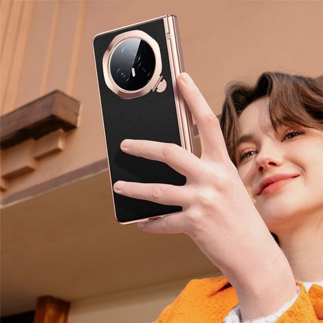 Funda para Honor Magic V3 5G, con soporte integrado, de cuero, color negro. (1/5)
