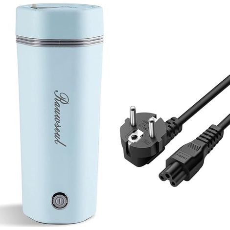 Bouilloire électrique de voyage, mini tasse chauffante portable de 450 ML, mini tasse chauffante biliaire interne en acier inoxydable 1304, arrêt automatique （Bleu) (1/5)