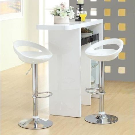 Taburete de bar ajustable, juego de 2 en plástico ABS, ajustable en altura, blanco (1/4)