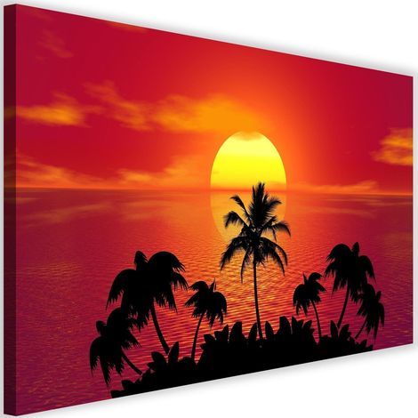 Tableau sur toile Palmiers tropicaux au coucher du soleil 60x40 (1/5)