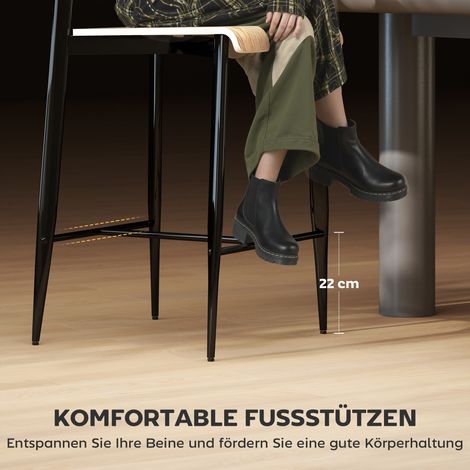 Ensemble de 2 tabourets de bar avec dossier, chaises hautes en métal et bois, couleur marron clair (1/4)