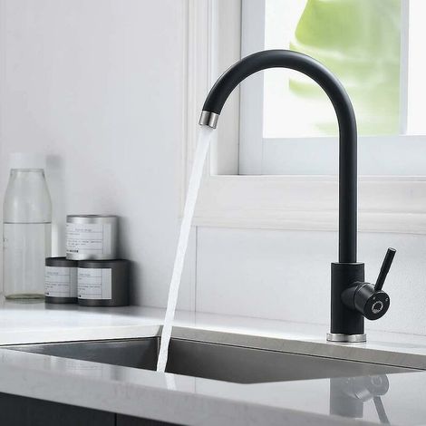 Black kitchen faucet, high arc sink faucet with a single handle, sink faucet of steel stainless steel swivel 360 degrees for kitchen bar sink, black matt (1/5)