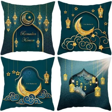 Housse de Coussin - 45x45 cm - 4 Pièces - Motif Lune - Style Contemporain (1/3)