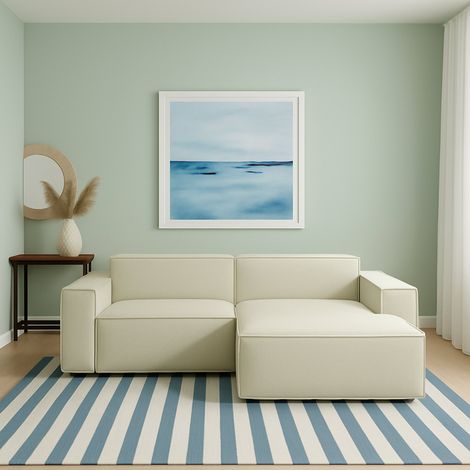 Talamo Italia - Divano fisso con penisola Ameli, Divano componibile con chaise longue destra, Sofà moderno in tessuto, 100% Made in Italy, Cm 240x170h70, Beige (1/5)