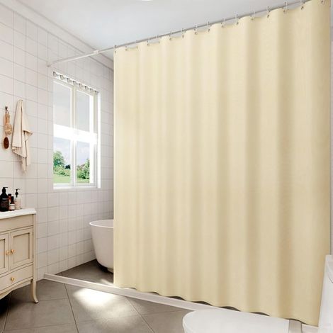 Bath Rideau de Douche Jaune Clair, 200cm (L) × 180cm (L) Tissu Rideau de Douche en Polyester avec Crochets Grommet, Machine résistante à l'eau Lavable (1/5)