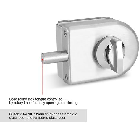 Loquet de porte en verre en acier inoxydable 10-12 mm avec bouton rotatif d'ouverture/fermeture - Usage domestique, hôtelier et salle de bain (1/5)