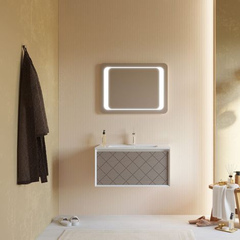 Mueble De Baño Gris Claro 80Cm Con Lavabo De Cerámica, Espejo 80X60  Miami