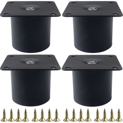 4pcs Black Metal Round Furniture Legs with Mounting Screws for Bed and Worktop (5cm) (1/5)
