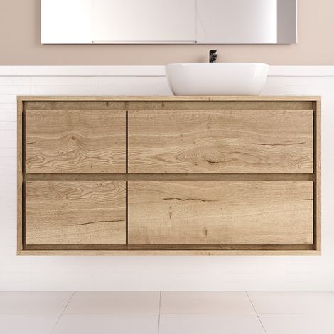 Meuble de salle de bain 120cm avec vasque à poser arrondie - 4 tiroirs - sans miroir - roble sanctuary (chêne clair) - ETIO (1/5)