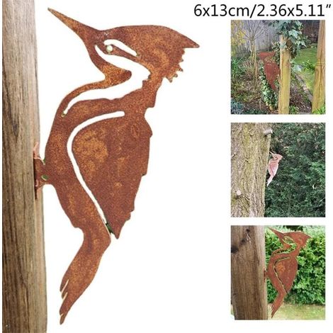 CCYKXA  Gartendekoration mit rostigem Metallvogel, Vogelstiel, Zaunfigur, Außenstatue, rustikale Gartendekoration, Gartensilhouette