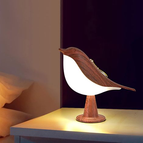 Lampe De Chevet Lampe De Bureau Mignonne En Forme D'Oiseau, 3 Modes Dimmable Pour Maison Chambre (Couleur Acajou) [Classe énergétique A] (1/5)