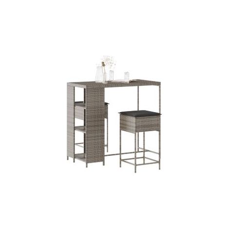Ensemble de bar de jardin 3 pcs et coussins gris résine tressée (1/5)
