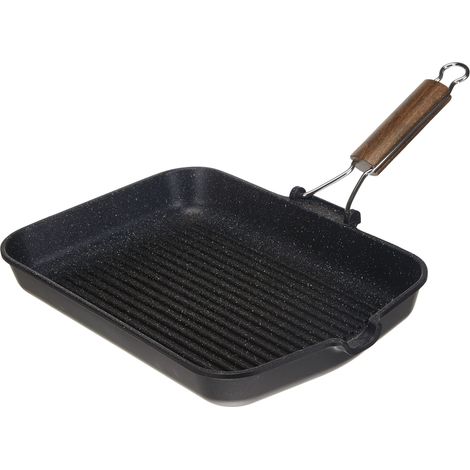H&H Bistecchiera Antiaderente Pietra Manico Pieghevole 36X24 Pentole Cucina, Nero, 36 cm (1/4)