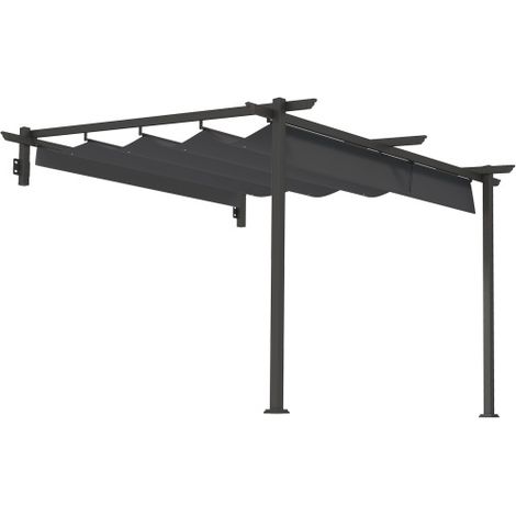 Pergola da terrazzo di circa 3x3 metri, gazebo in alluminio da installare a parete, pergola per terrazzo e giardino con tettoia regolabile per ombreggiamento, colore grigio scuro.