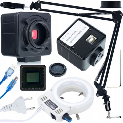Brazo articulado ajustable Rosfix para microscopio digital ODM-180X de 50 mm + iluminador LED de 32x + c谩mara Crux PRO KMCP-HDMI-USB de 5 MP (serie Plantes Pro)