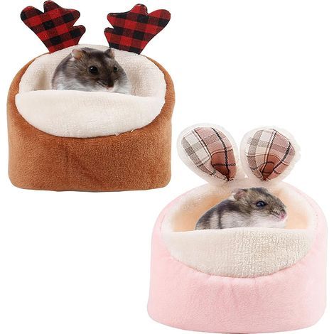 2pcs lit pour animaux de compagnie lit de hamster chaud d'hiver (rose/café)-