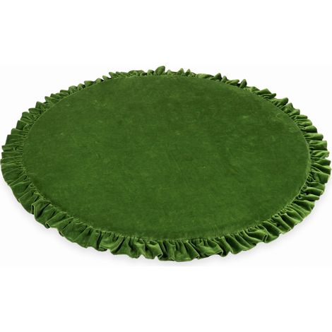 Alfombra de juego para niños redonda de 100cm con volantes, terciopelo suave color oliva
