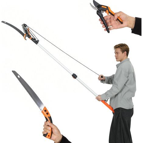 Potatore telescopico 2 in 1, sega manuale, cesoie con blocco di sicurezza, asta telescopica in alluminio da 2 m (1/5)