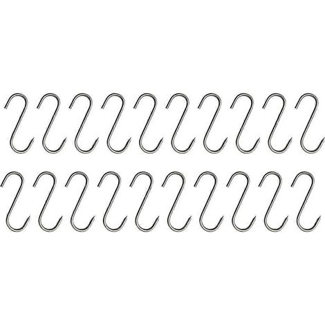 Lot de 20 crochets en acier inoxydable en forme de S pour suspendre ustensiles de cuisine, casseroles et vêtements. (1/5)