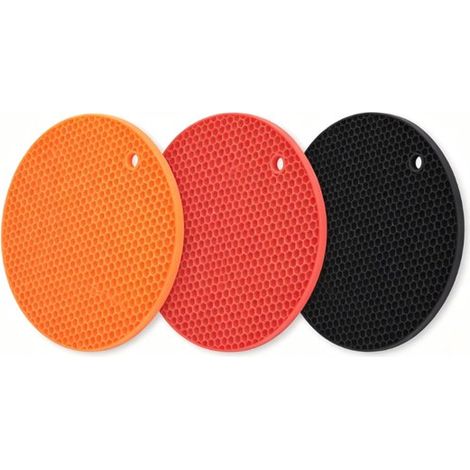 Tapis en silicone résistant à la chaleur (ensemble de 3 pièces) — Tapis antidérapants multifonctionnels et résistants à la chaleur pour poêles (rouge, noir, orange) (1/5)