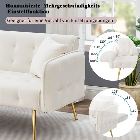 Canapé-lit 2 places multifonction avec dossier inclinable et accoudoirs réglables. Sofa convertible moderne pour salon, revêtu de velours, spacieux espace nuit. (1/5)