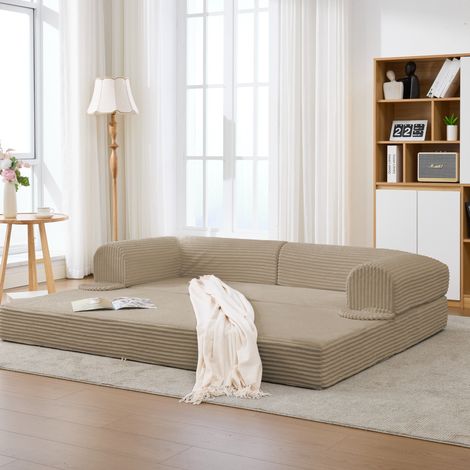 Divano letto trasformabile a 2 posti in tessuto di velluto a coste, soluzione salvaspazio per soggiorno e studio, marrone (1/5)