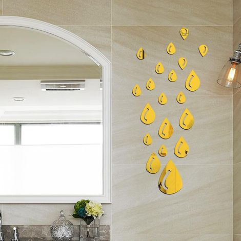 Miroir autocollant mural Gouttes d'eau - Doré, lentille flexible, autocollant non collant pour la décoration murale de la maison (1/3)