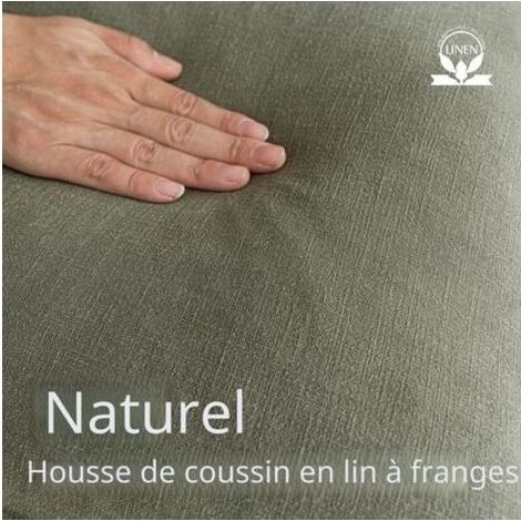 Ensemble de 2 Housses de Coussin décoratives à Franges en Lin de Style bohème et Rustique avec Pampilles pour canapé, Sofa, lit, Salon, décoration d'intérieur, 45 x 45 cm, Vert (1/3)