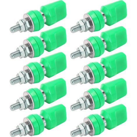 J.50019 (1) Stromanschlussklemme M6 100A, vernickelte Messing-Anschlussklemmen mit 4-mm-Bananenstecker, Grün (1/5)