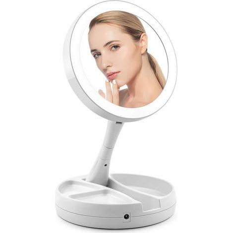 Miroir de maquillage éclairé double face pliable, grossissement 1X à 10X, pour la maison ou les voyages (1/5)