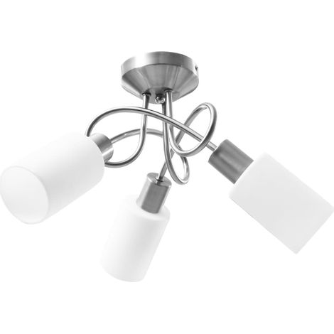 Plafonnier,Lampe avec abat-jour en verre 3 ampoules E14 Blanc Cône CFW21823 (1/5)