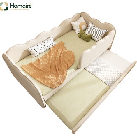 Cadre de lit en tissu beige avec couchage coulissant 197 x 99 x 70 cm HOMAIRE (1/5)