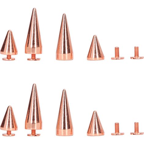 10 rivets coniques de style punk, vis et rivets en métal plaqué or rose, adaptés aux créations en cuir, vêtements et sacs à faire soi-même.