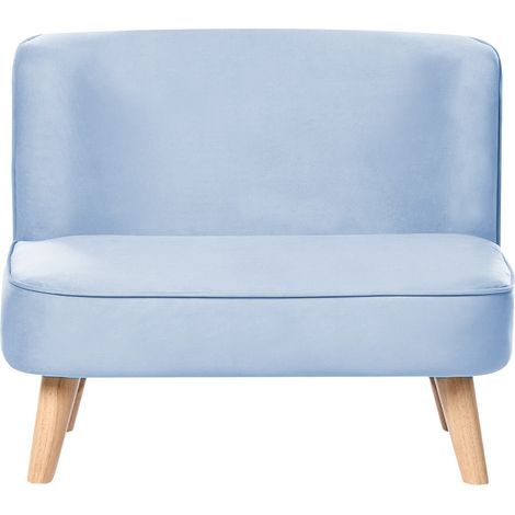 Sofá infantil tapizado de terciopelo sin reposabrazos para niños pequeños azul claro Risby (1/5)