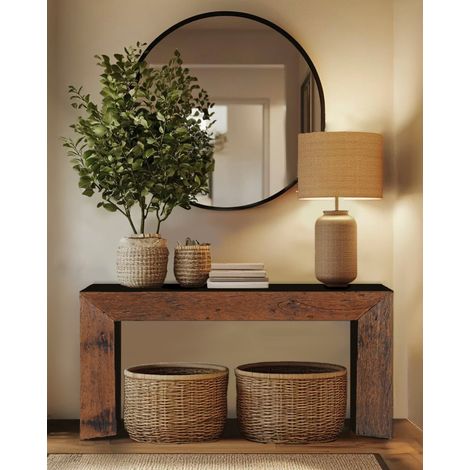 Console en bois massif de manguier 150x75x30 cm – Design minimaliste – Meuble d'entrée pour objets déco et rangement (1/5)