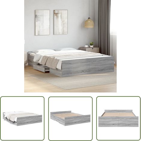 The Living Store Bettgestell mit Schubladen Grau Sonoma 160x200 cm Holzwerkstoff - Bettesrahmen - Doppelbett - Holzbettfundament - Schubladentorage - Grau Sonoma (1/5)