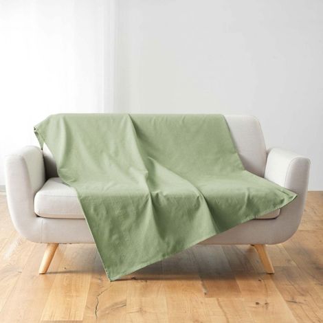 Plaid Uni – Polycoton Doux et Résistant – Douceur D'intérieu – Certifié Oeko-TEX - 180 x 220 cm - Sauge (1/5)