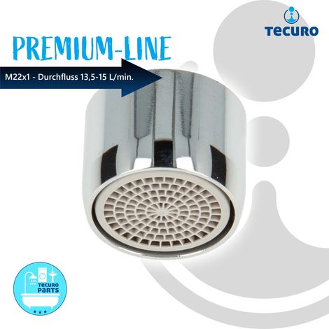 tecuro PREMIUM Mischdüse Strahlregler M22x1 IG, Durchflussklasse A: 13,5 - 15,0 l/min, verchromt (1/4)