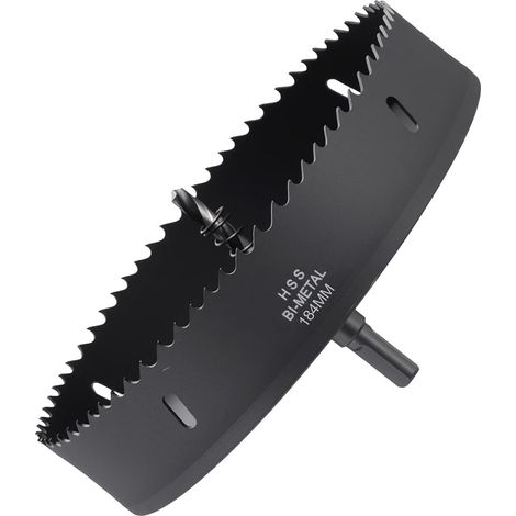 Kit de Scies Cloche Bi-Métal 184mm (7-15/64"), Scie Cloche en Acier Rapide M42 avec Foret de Centrage, Clé Hexagonale et Ressort - pour Tôle Métallique, Bois, Noir (1/5)
