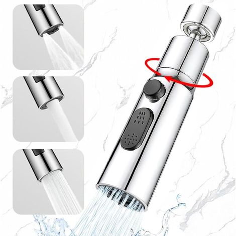 360° schwenkbarer Strahlregler für Wasserhähne, wassersparend mit 3 Sprühmodi (Regen, Strahlregler, Sprühstrahl), für Küche und Bad