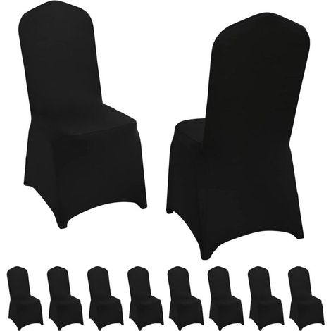 Set of 10 Black Stretch Spandex Chair Covers for Wedding, Dining Room, Universally Applicable for Weddings, Events, Banquets, Parties and Celebrations (1/5)
