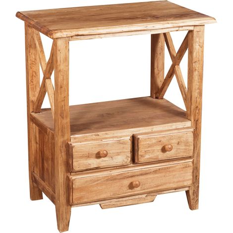 Comodino Country in legno massello di tiglio finiutra naturale 56x36x66 cm (1/5)