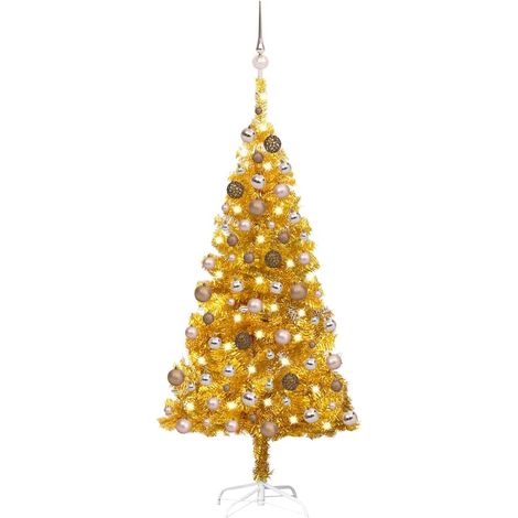 vidaXL Árbol de Navidad preiluminado con luces y bolas dorado 120 cm (1/5)