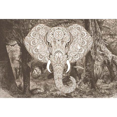 Papier peint panoramique noir et blanc pour salon Tapisserie panoramique animaux originale Papier peint panoramique couloir motif éléphant (1/3)