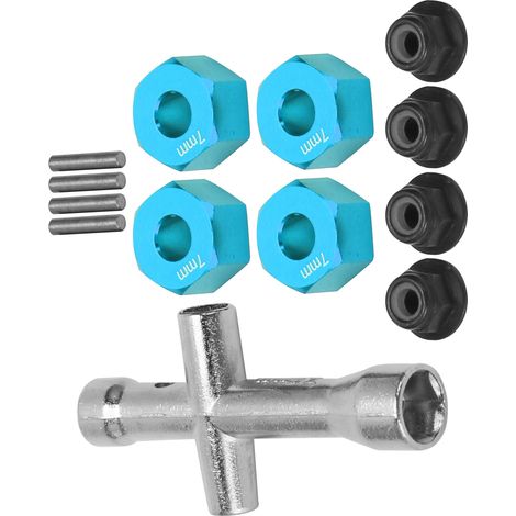 Adaptateur de moyeu hexagonal 12mm pour modèles RC 1/10, avec écrous M4 à collerette de 7mm et clé Allen, Bleu (1/5)