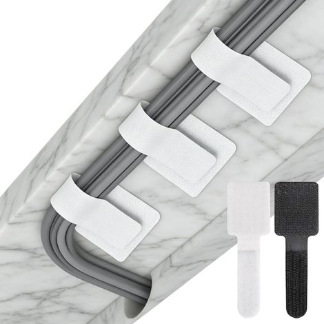 Lot 50 Organisateur Câbles 28x90mm Nylon Adhésif, Range Cable Bureau Réutilisable Noir Blanc 30+20, Cache Cable pour Fils PC Gamer Table Chevet Cuisine Sous Bureau (1/5)