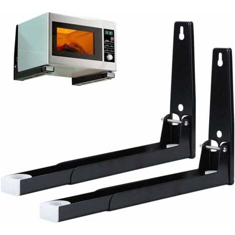 2 Pièces Support Micro Ondes avec Bras, Acier Micro-Ondes Support, Installation Murale Micro-Ondes Support, Support Mural Étagère pour Micro Ondes, pour Accessoires de Cuisine à Domicile (avec vis)