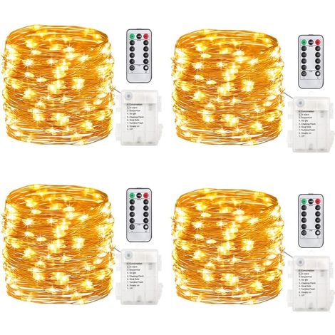 15,2 x 4,8 m LED-Lichterkette, batteriebetrieben mit Timer und Fernbedienung, wasserdichte Lichterkette aus Kupferdraht für Schlafzimmer, drinnen und draußen, Hochzeit, Kaltweiß (1/5)