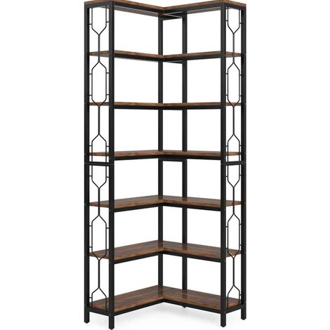 Étagère d’angle haute industrielle 7 niveaux en bois d’ingénierie et métal noir MODENUIT (1/5)